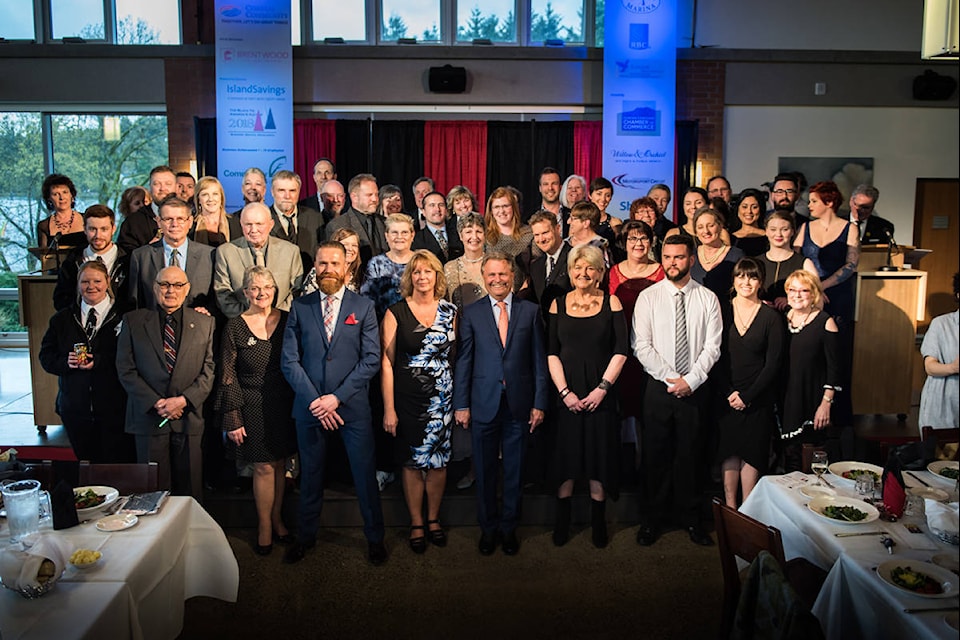 All of the nominees in eight categories, plus the Lifetime Achievement Award winner take the stage at the beginning of the Duncan Cowichan Chamber of Commerce Black Tie Awards Saturday evening. (Mark Margerison/Highlight Studio)