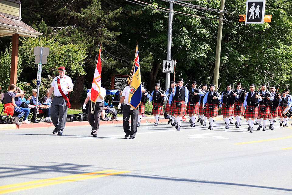 The Royal Canadian Legion and the Cowichan Pipes & Drums lead the Cowichan Lake Days parade June 9. (Lexi Bainas/Gazette)