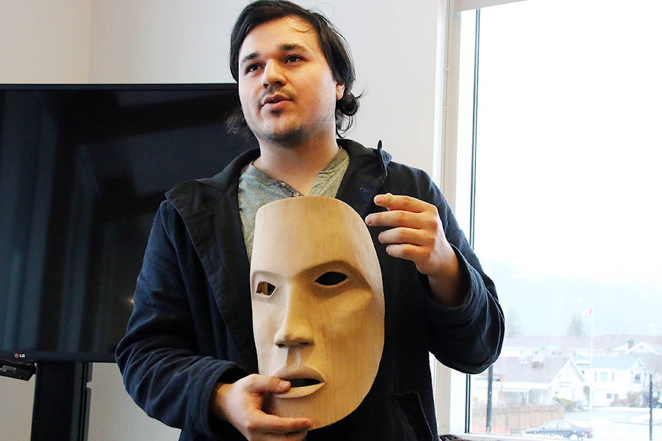 Portrait masks play an important role in Nuu chah nulth culture, according to carver Joshua Watts. (Lexi Bainas/Gazette)