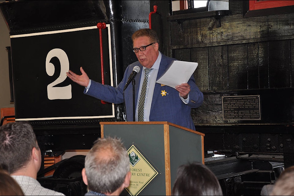 Chris Gale, general manager of the BC Forest Discovery Centre speaks at the opening of the Forests Forever exhibit. (Warren Goulding/Citizen)