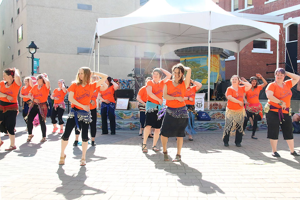 The Cowichan Shimmy Mob is out and about in the Valley Saturday, May 11, raising awareness and money for Cowichan Women Against Violence and their projects. (Lexi Bainas/Citizen)
