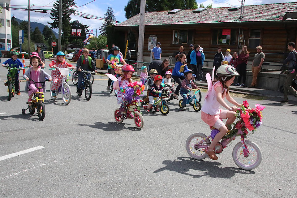 Children with their decorated bicycles start off the Heritage Days bike parade on Saturday, May 18 at Saywell Park in Lake Cowichan.