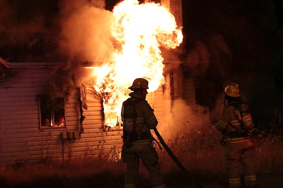 A fire broke out in an abandoned house on Cowichan Lake Road early on Monday morning. (Kevin Rothbauer/Citizen)