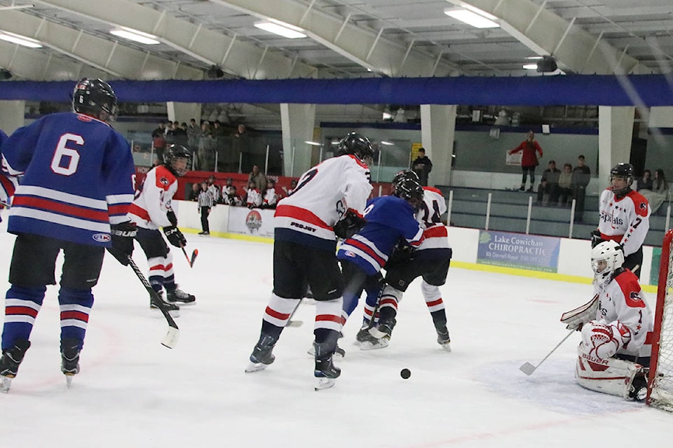 Lake Cowichan midget Lakers play Cowichan Valley midget Capitals in a penalty-filled game at Lake Cowichan Sports Arena Friday, Oct. 25. (Lexi Bainas/Gazette)