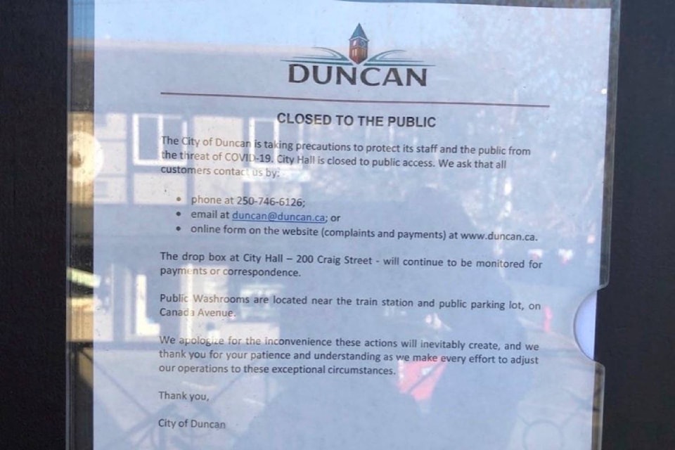 The City of Duncan has locked the doors at City Hall but officials are still available remotely. (Sarah Simpson/Citizen)