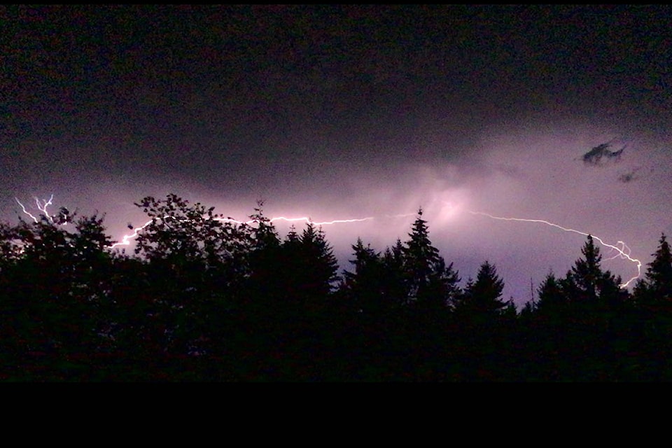 Alan Perkins of the Cowichan Valley captured this image of the lightning storm on Sunday, Aug. 16, 2020. (submitted)