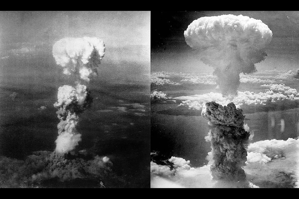 The mushroom clouds set off by the bombing of Japanese cities Hiroshima, left and Nagasaki, right, by American forces during the Second World War. (Charles Levy photos)