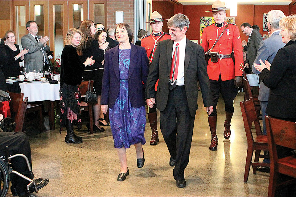 Mike Coleman makes his entrance as the Lifetime Achievement Award Winner at the Duncan Cowichan Chamber of Commerce Black Tie Awards in 2014. (Citizen file)