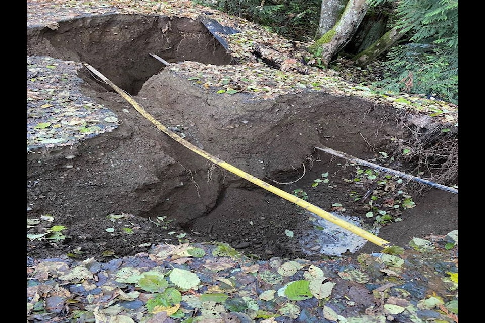 This damage to the Cowichan Valley Trail, in Hollings Creek Park in Area A, occurred during last month’s flooding in the region. (Courtesy of CVRD)