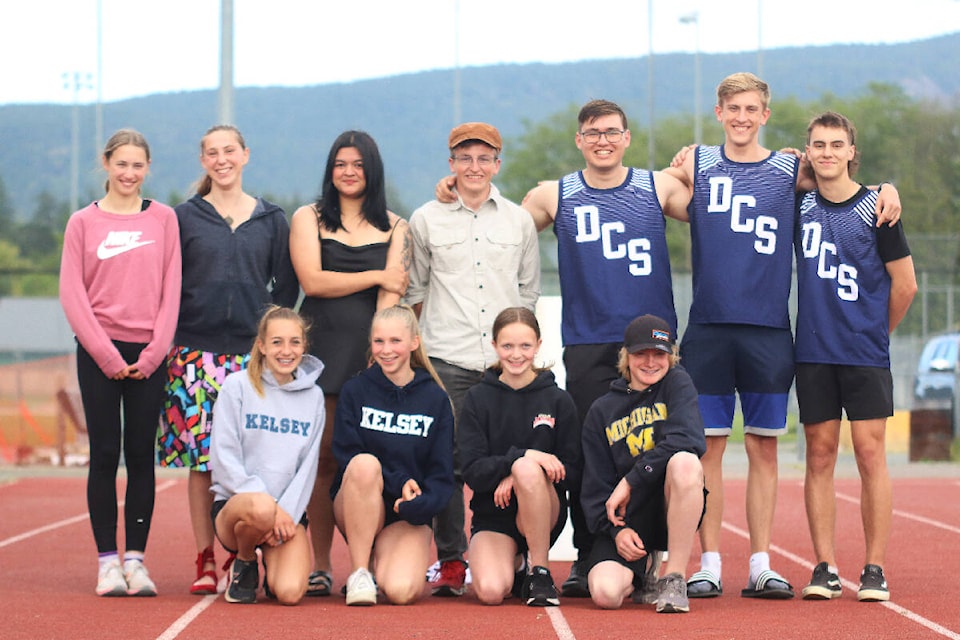 Several of the Cowichan Valley’s high school championship athletes gather at the Cowichan Sportsplex. Back row from left: Annette Blumel, Lexy Lazenby, Rachel Buck, Graeme Dailey, Connor Hengstler, Jayden Croswell and Ben Bennett. Front row from left: Alexa Dow, Nova Wedmann-Kent, Makenna Forcier and Brodie Wade. (Kevin Rothbauer/Citizen)