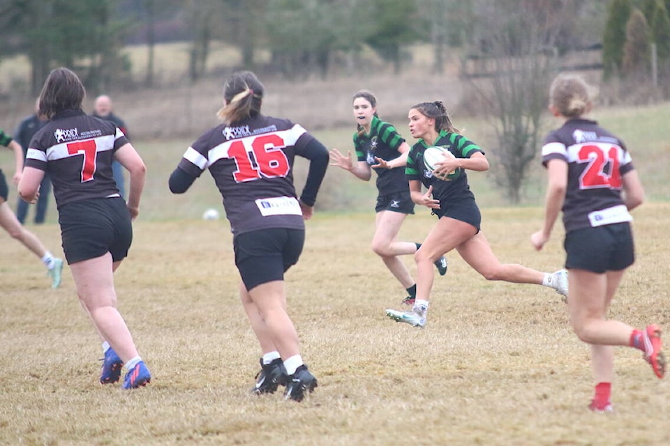Despite falling 68-12 to Abbotsford, Cowichan didn’t look at all out of place in the final of the U18 girls age-grade finals Dec. 11 at the Herd Road pitch. (Sarah Simpson/Citizen)