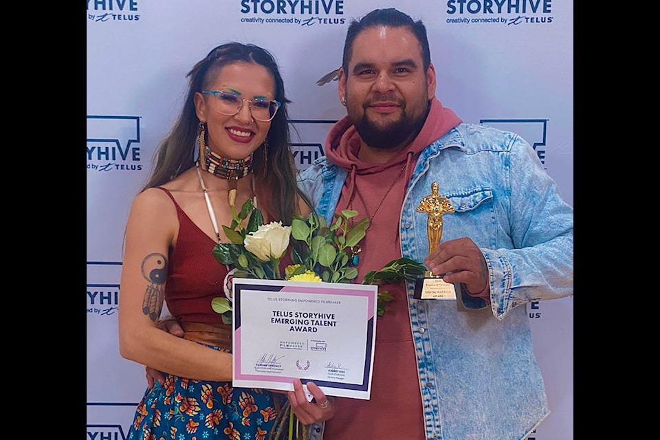 Sammie Coates and Blaine Burgoyne won the Telus Storyhive Emerging Talent Award for their short film 'No Trees Without Roots.'
