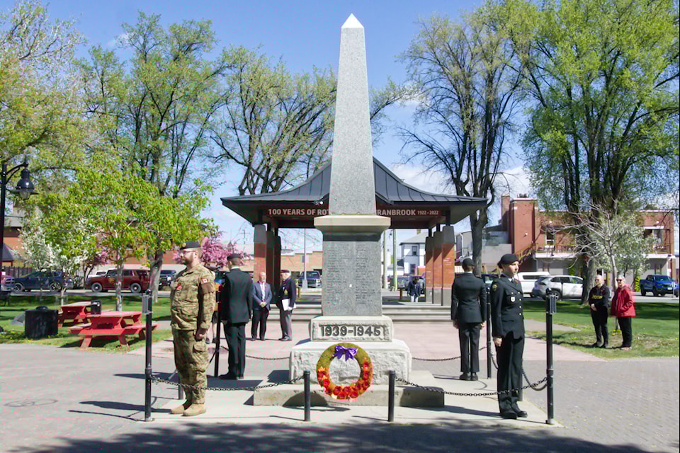 The Royal Canadian Legion - Branch 24 and dignitaries marked the 80th anniversary of VE Day with a ceremony at Rotary Park on May 8. Trevor Crawley photo.