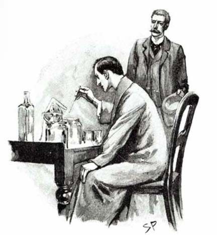 'Holmes was Working Hard Over a Chemical Investigation', illustration for 'The Naval Treaty', by Arthur Conan Doyle (1859-
