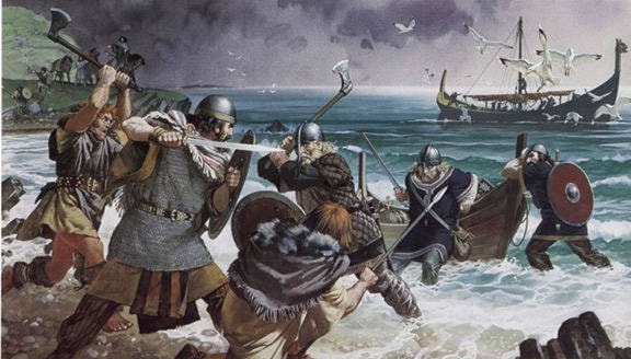 web1_Irish-Gael-attack-a-viking-raiding-party-Painting-by-Angus-McBride-vikings