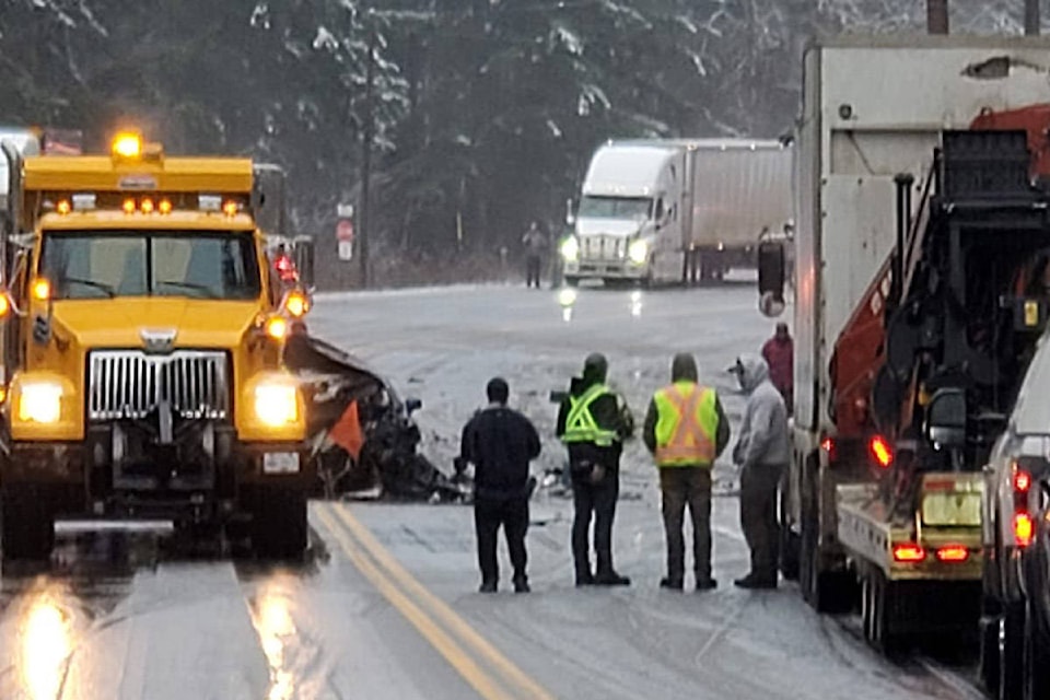 First responders at the scene of a serious crash outside of Hope on Monday afternoon on Highway 1. (Photo by Michele Franklin)