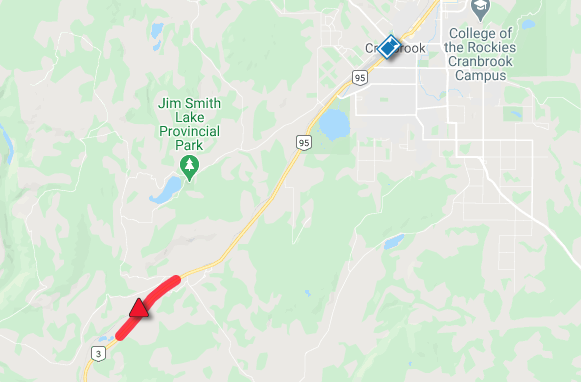 Motor vehicle incident reported on Highway 3/95 west of Cranbrook