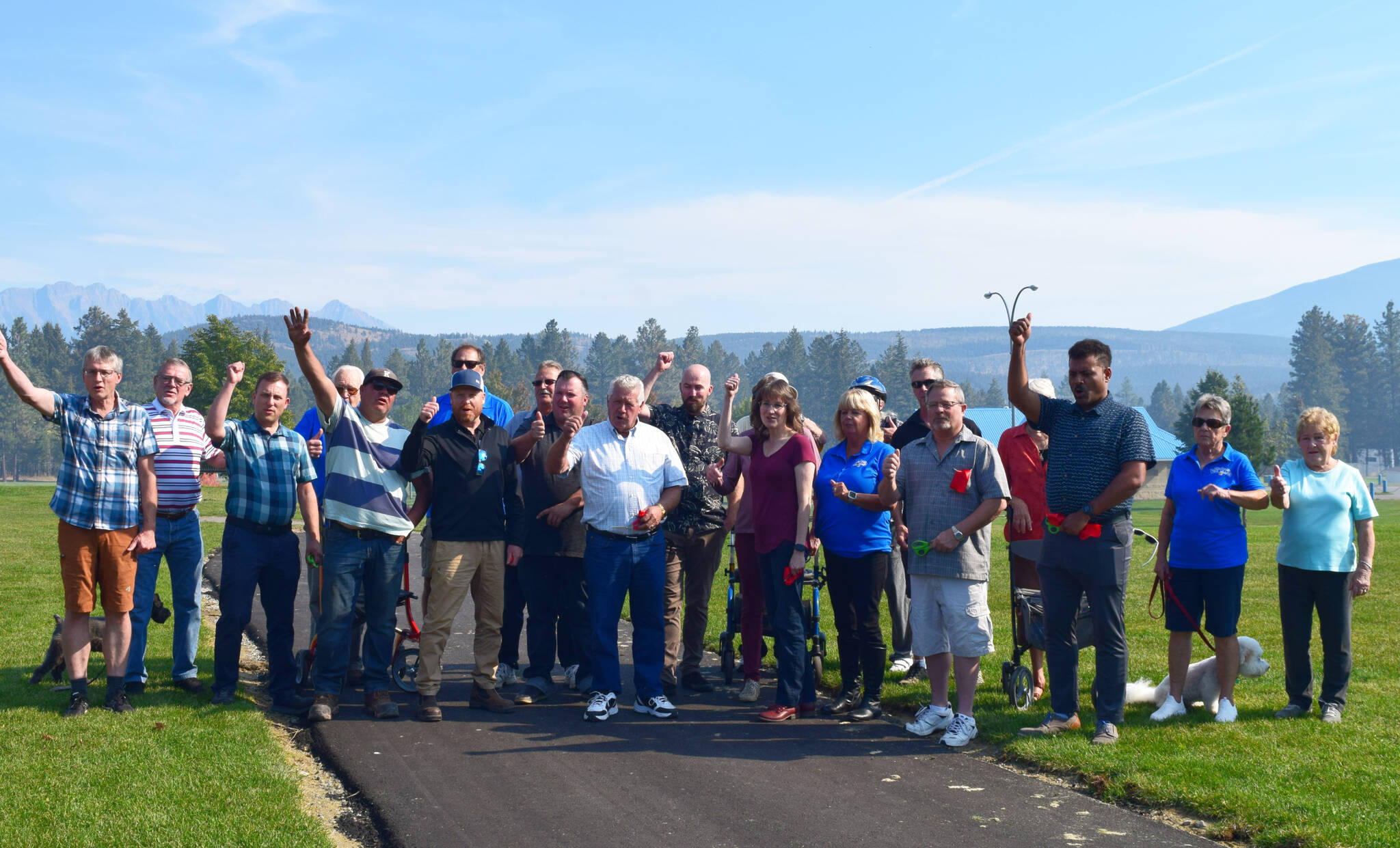 Rotary Club of Cranbrook held a ribbon cutting ceremony on Wednesday, Sept. 28, 2022 to mark the official grand opening of phase one of the new Moir Park Perimeter Trail. Pictured are representatives and volunteers from the organizations and businesses involved including Rotary, JCI Kootenay, McElhanney, the City of Cranbrook, BA Blacktop and Emco Waterworks. (Corey Bullock/Cranbrook Townsman)