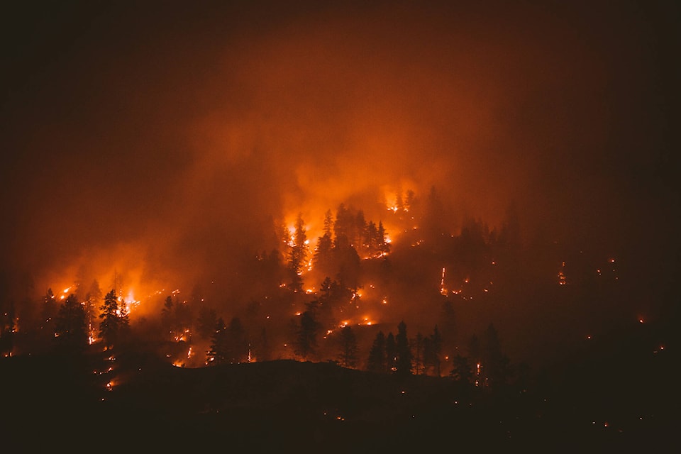 A grassfire seen east of Grand Forks, B.C., on Oct. 9, 2022. (Tyler Takes Photos, contributed)