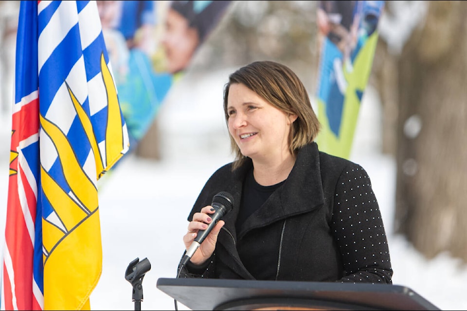 Honourable Minister of State for Child Care, Grace Lore, speaks at a groundbreaking ceremony at Marysville Elementary in Kimberley, the newly announced future site of a childcare facility that will add 148 child care spaces for children aged 0 to 10. Paul Rodgers photo.