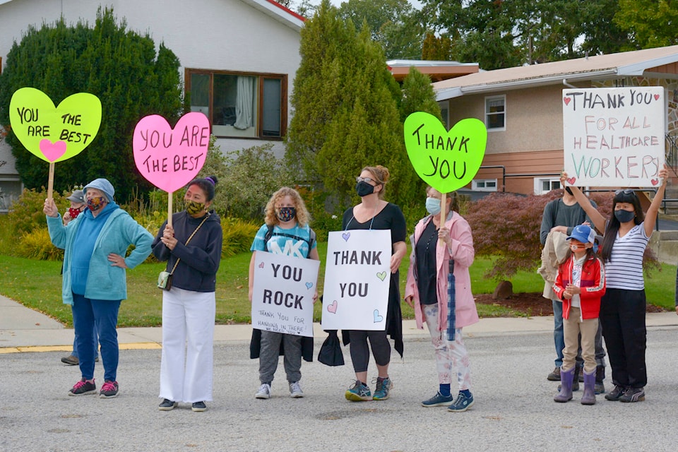 Residents gathered for a walk to the Creston Valley Hospital in support of health-care workers on Sept. 19. (Photo by Kelsey Yates)