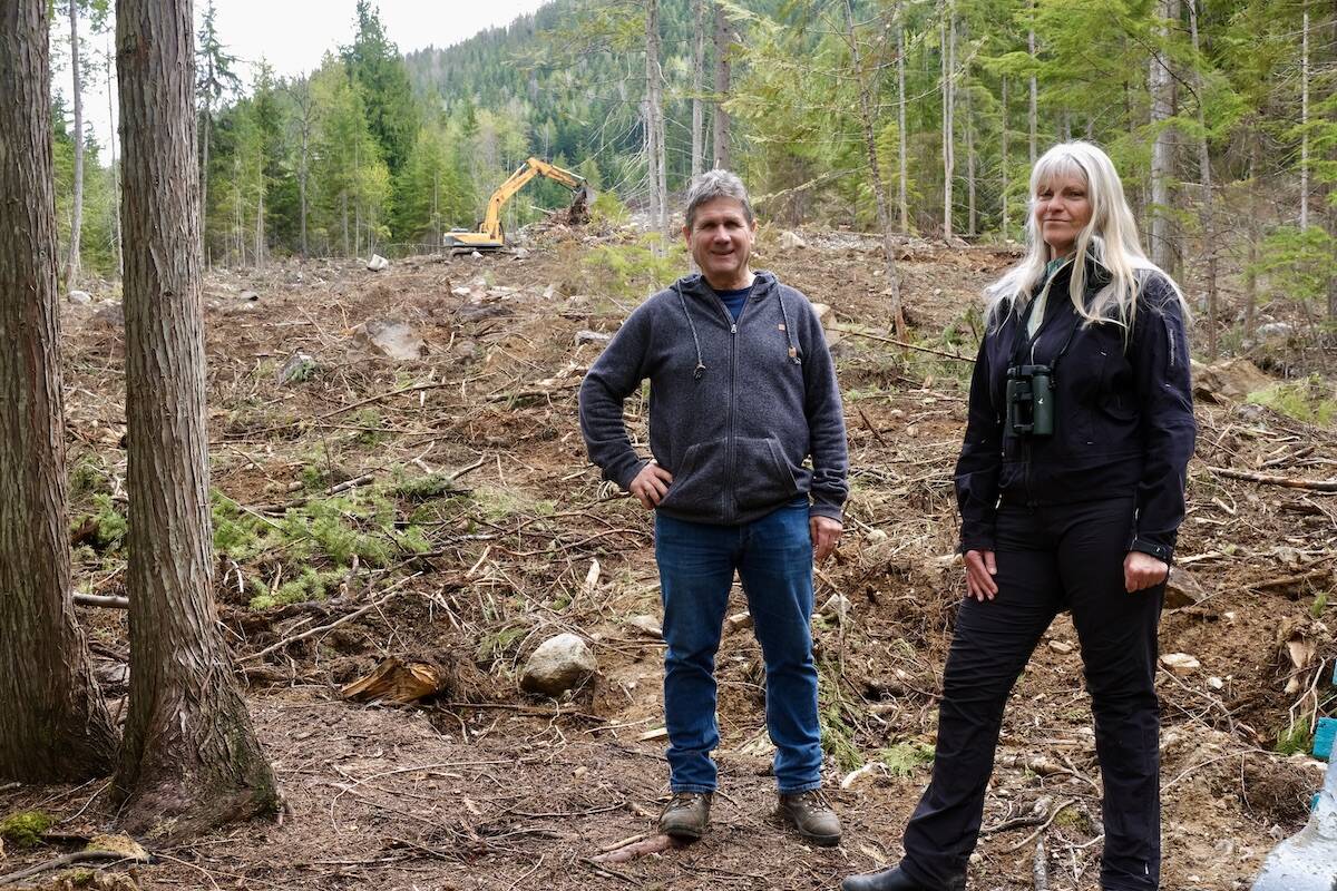 Forester Larry Price and biologist Marlene Machmer at the site of logging and land clearing at the Granite Pointe Golf Course on May 4, 2022. Photo: Bill Metcalfe