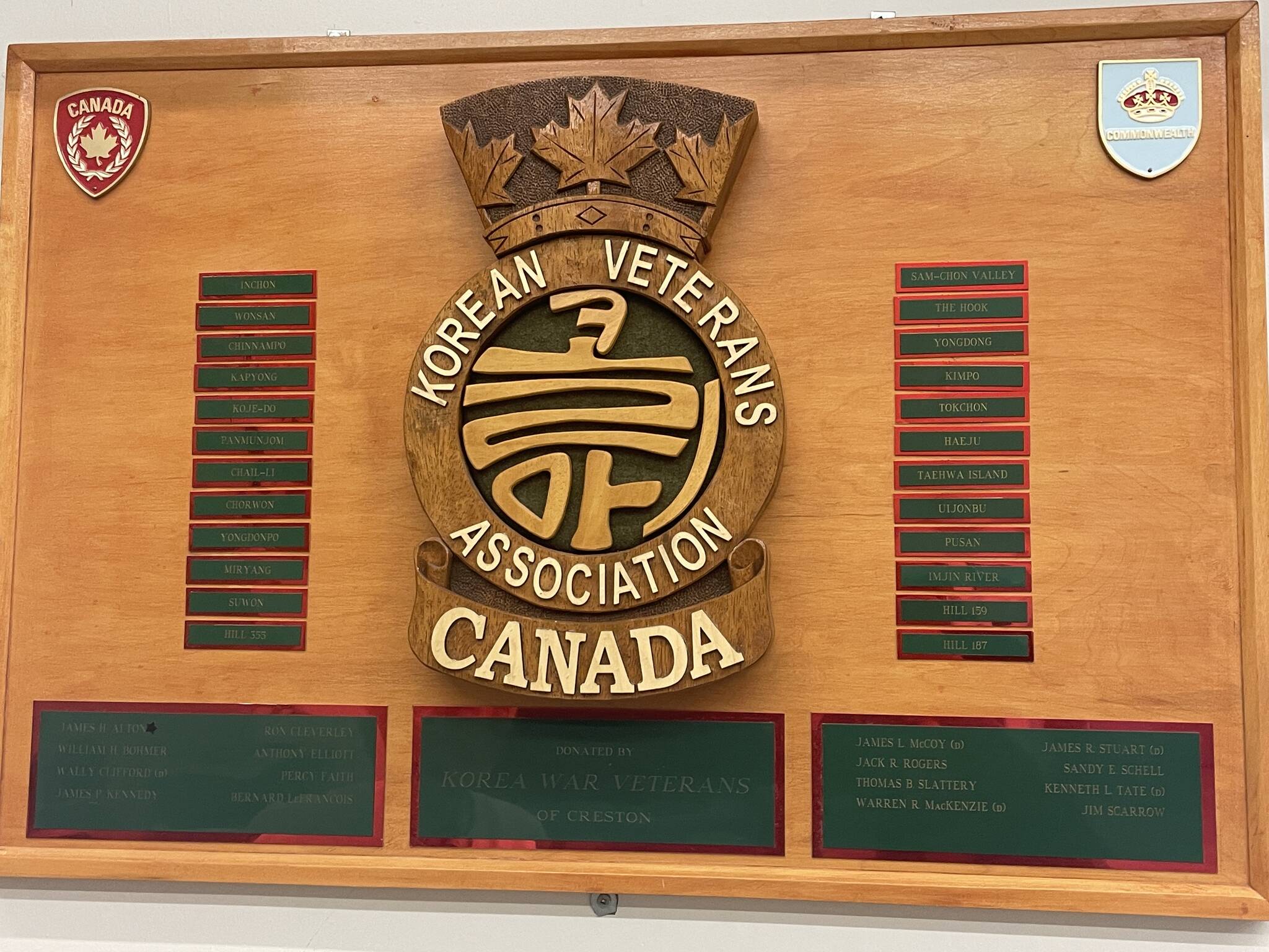 Memorial from Korean Veterans Association inside the Creston Legion. (Photo by Kelsey Yates)
