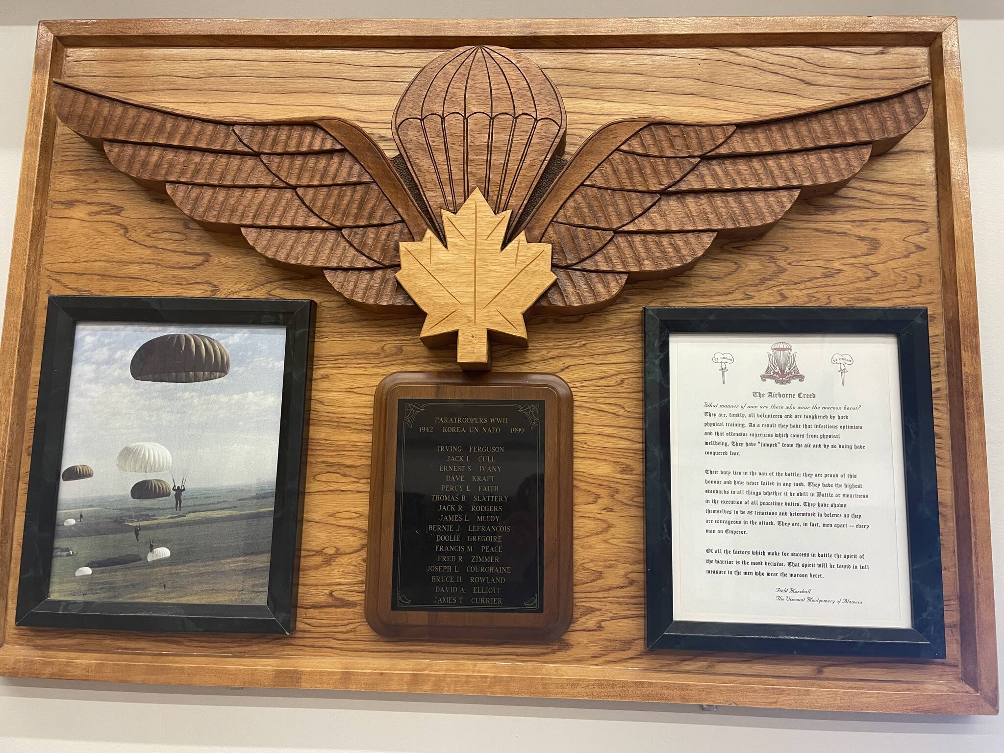 Paratrooper memorial inside the Creston Legion. (Photo by Kelsey Yates)