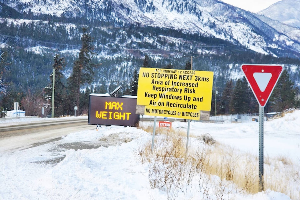 Public access to Lytton, B.C. is still controlled as seen here on Dec. 2, 2022. (Monica Lamb-Yorski photo - Williams Lake Tribune)