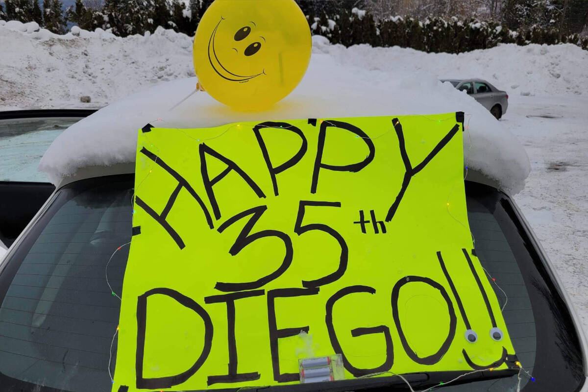 The sign Revelstoke residents put together to surprise Diego on his birthday. (Contributed by Carolina Zene)