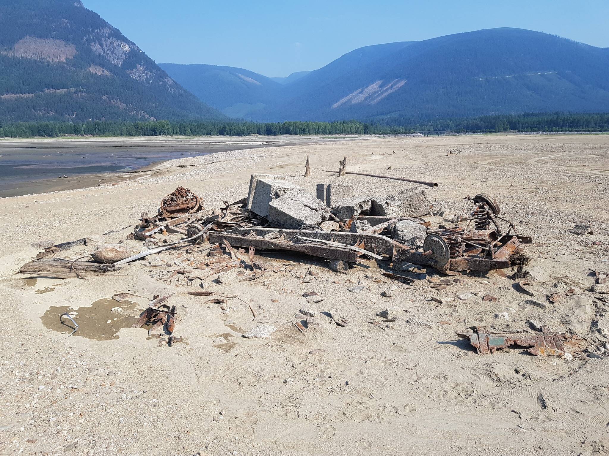 Debris, which once sat under water, has been unveiled by low water levels. Photo: Jim Robertson