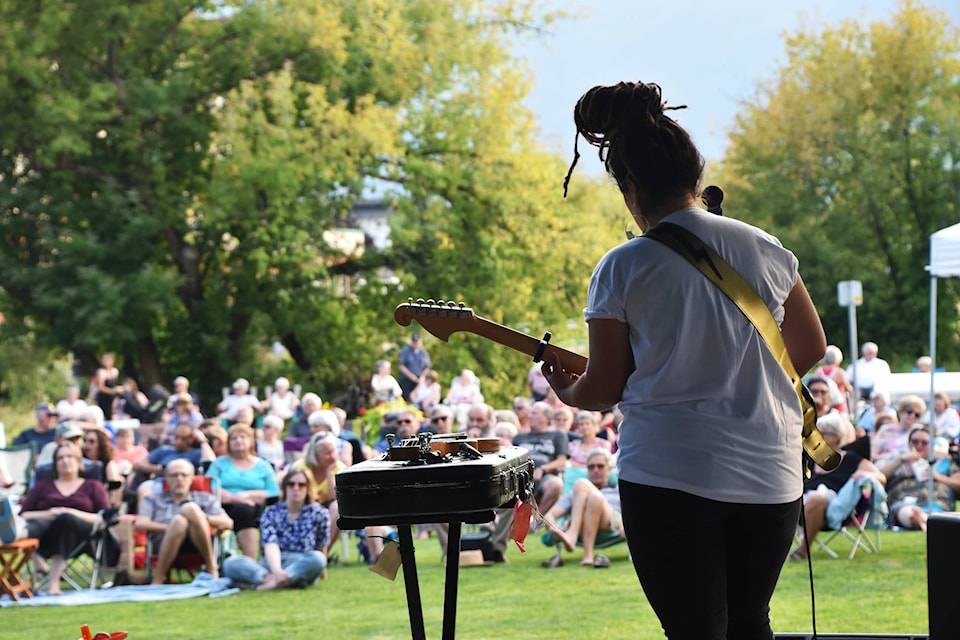 Leisha Jungalwalla of This Way North performs at the Wednesday on the Wharf concert on July 31. (Cameron Thomson/Salmon Arm Observer)