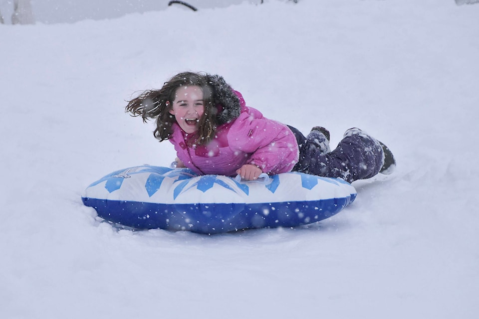 Peyton Mackenzie sails down the hill at South Broadview Elementary on Saturday, Jan. 11, 2020. (Cameron Thomson/Salmon Arm Observer)
