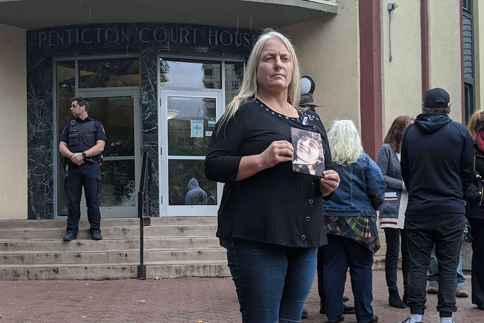 Lorrie Blackmore expressed her and her family’s displeasure for what they see as a light sentence Sept. 23, 2020 in an emotional statement following Kiera Bourque being handed one year in prison for manslaughter in the 2017 death of Penticton’s Devon Blackmore. (Jesse Day - Western News)