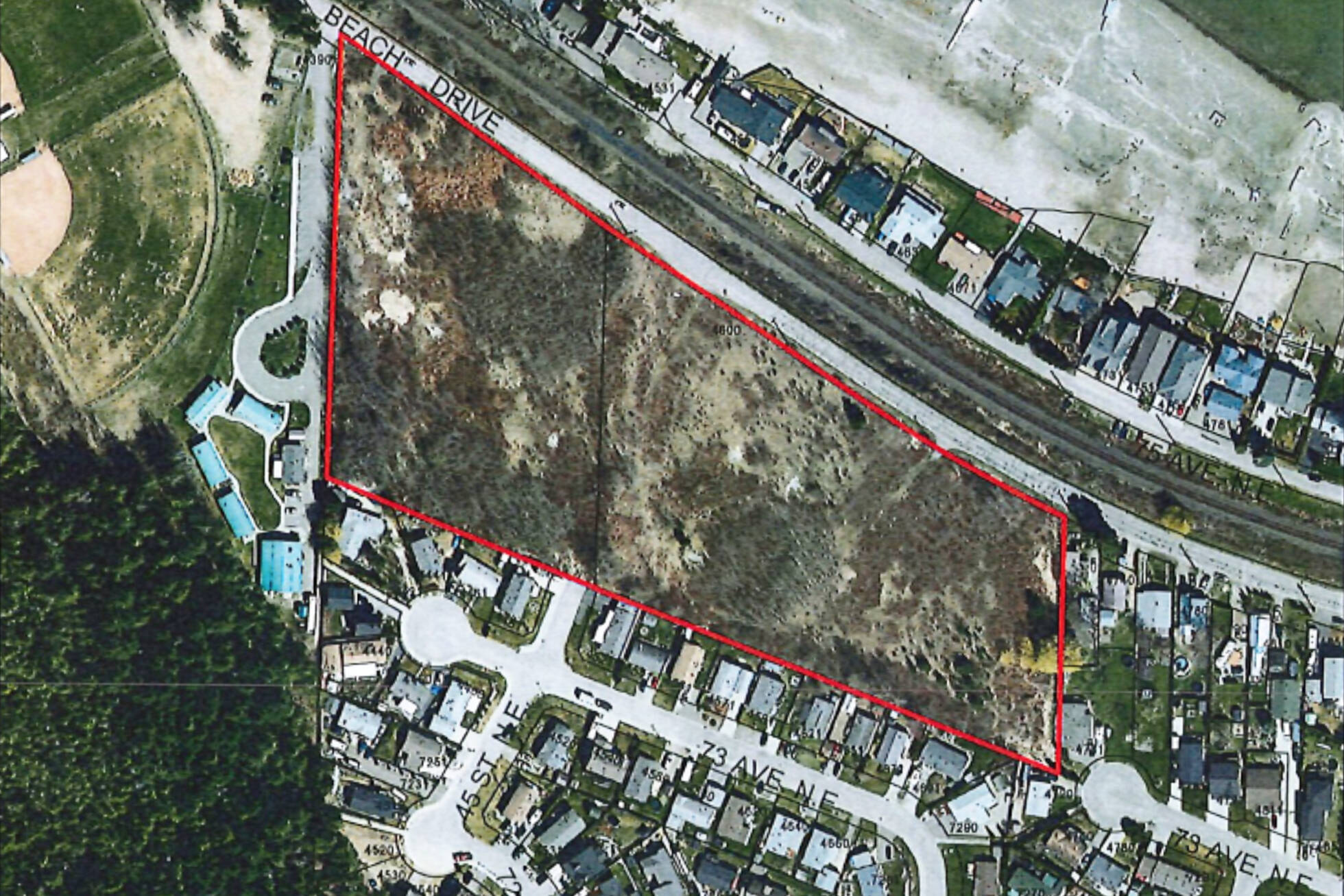 Plans for this 3.6-hectare site on Canoe Beach Drive include 60 duplexes totalling 120 units. (City of Salmon Arm image)