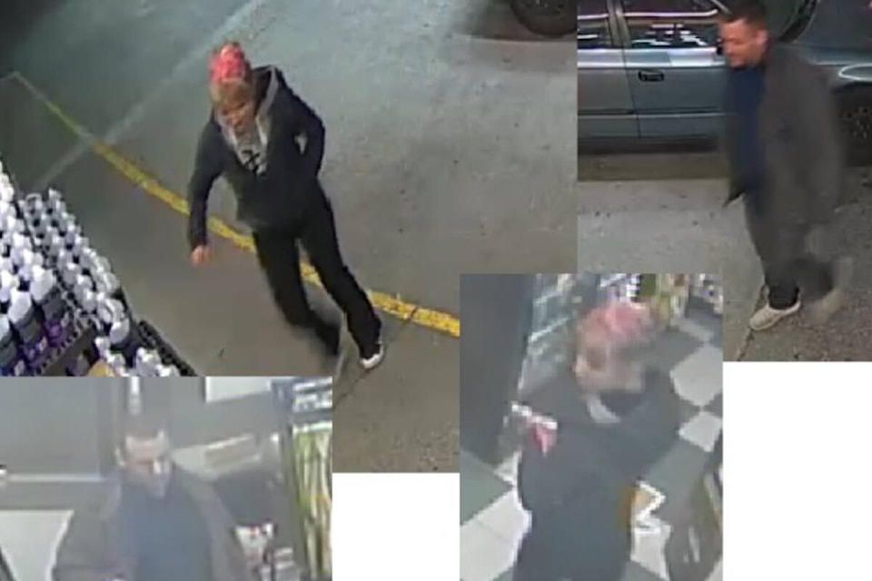 RCMP is asking for the public’s help in identifying two suspects involved in the use of stolen credit cards in Summerland. (Photo- Summerland RCMP)