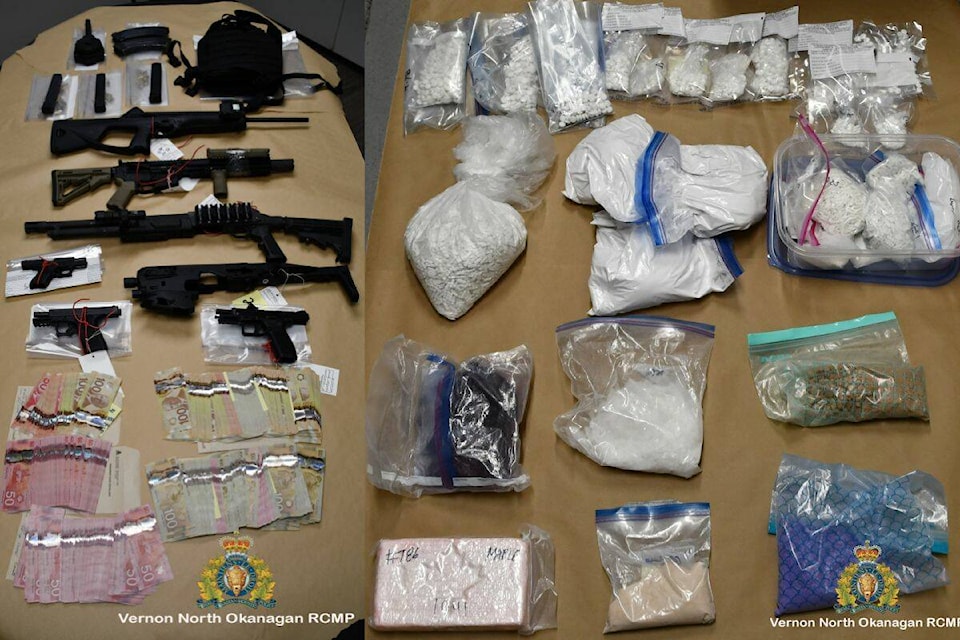 Vernon North Okanagan RCMP seized over 30 kg’s of drugs and more than $100,000 in cash in a nearly two month investigation (North Okanagan RCMP)