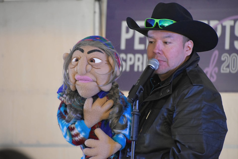 Renowned puppeteer DerRic Starlight and his indigenous puppets, this one Granny, were a crowd pleaser at the Pellsqepts Spring Winds Music Festival on March 18 at Pierre’s Point on Shuswap Lake west of Salmon Arm. (Martha Wickett-Salmon Arm Observer)