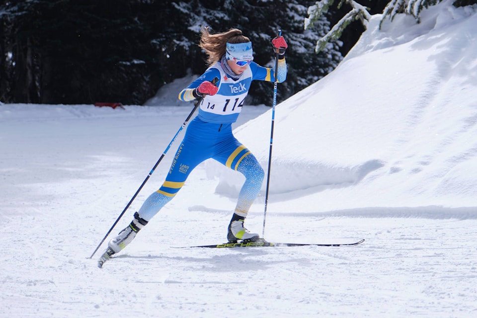 Larch Hill’s Madeleine Wilkie brings home two gold medals and one silver in cross-country skiing from the BC Winter Games in Vernon March 23-26. (BC Winter Games Society image)