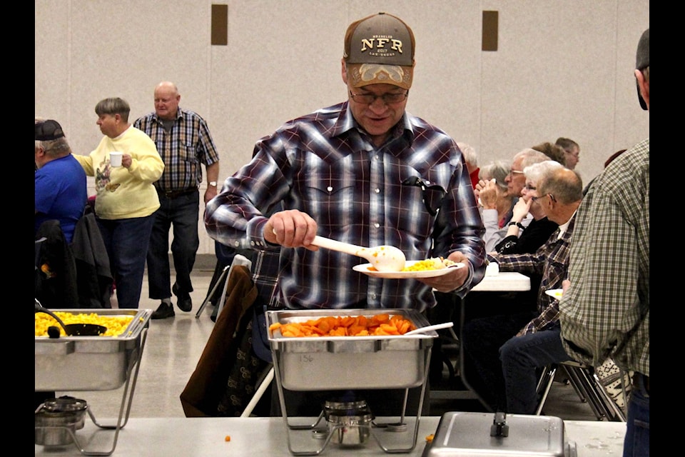 Hundreds of people gathered at the Eckville Community Centre on Nov. 2 for the St. Paul’s Presbyterian Church’s annual Turkey Supper. Take out boxes were available for those who wanted to bring leftovers home with them. Photo by Kaylyn Whibbs/Eckville Echo