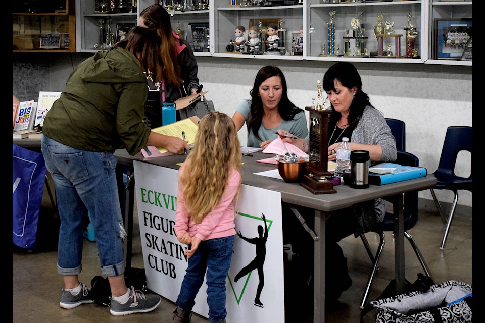 The Eckville Figure Skating Club was one of almost 10 clubs and organizations set up in the Eckville Arena on Sept. 11 for Community Fall Registration Night. The groups were there to promote activities that run throughout the school year. Photo by Kaylyn Whibbs/Eckville Echo