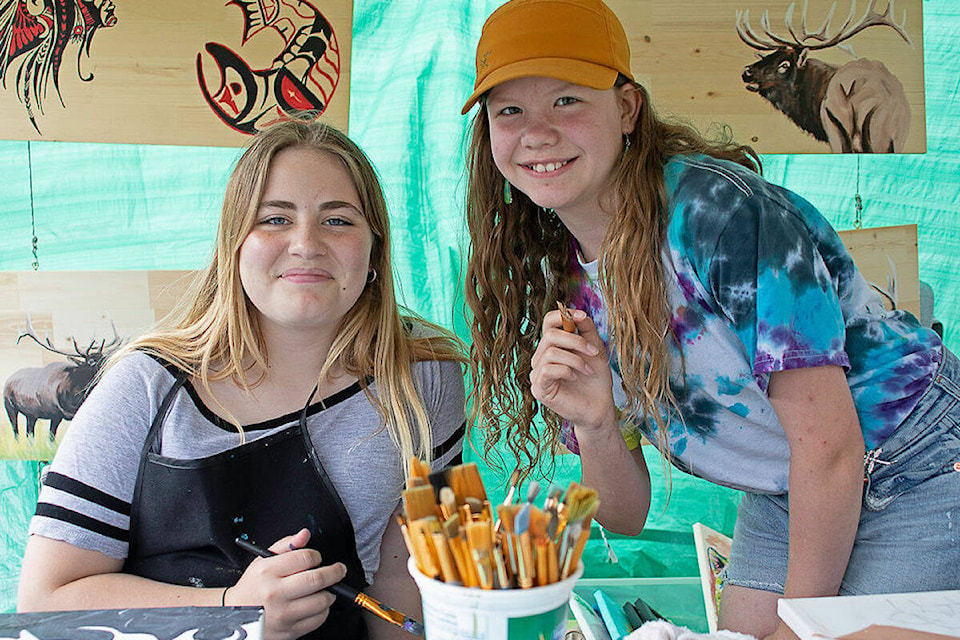 Emmery Martin (left) and Hailey Walsh, students of local artist Monica Beranek, were featured at Sparwood Museum’s July 22, 2022, rendition of ‘Culture on the Lawn.’ (Courtesy of Kim Pryhitko)