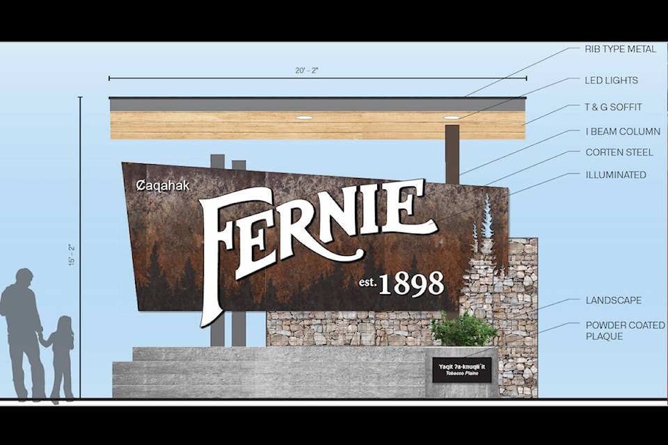The new sign that will welcome visitors to Fernie along Hwy. 3. (Image courtesy of City of Fernie)