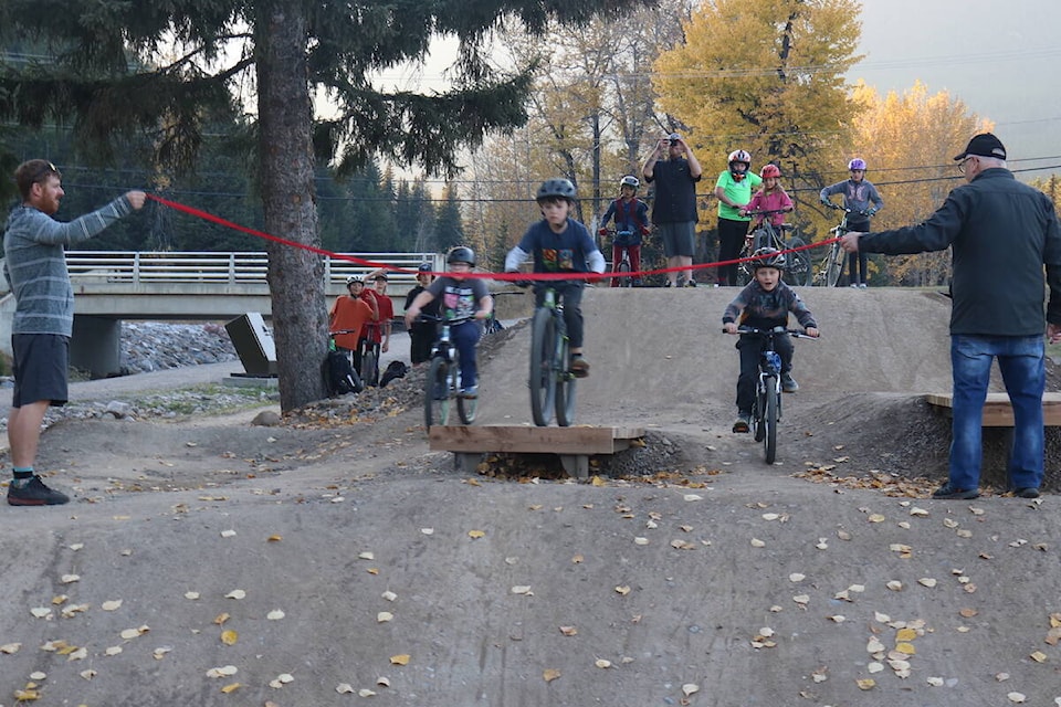The inaugural red ribbon for the Elkford Bike and Skills Park was (metaphorically) cut by kid bikers on Tuesday, Oct. 18, 2022. (Joshua Fischlin/The Free Press)