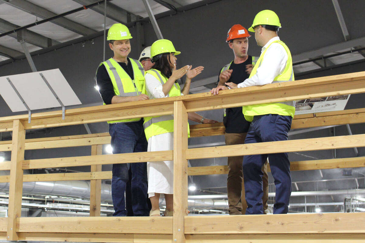 Conservative Party of Canada leader Pierre Poilievre toured the Kalesnikoff Mass Timber facility on July 13. Photo: Betsy Kline