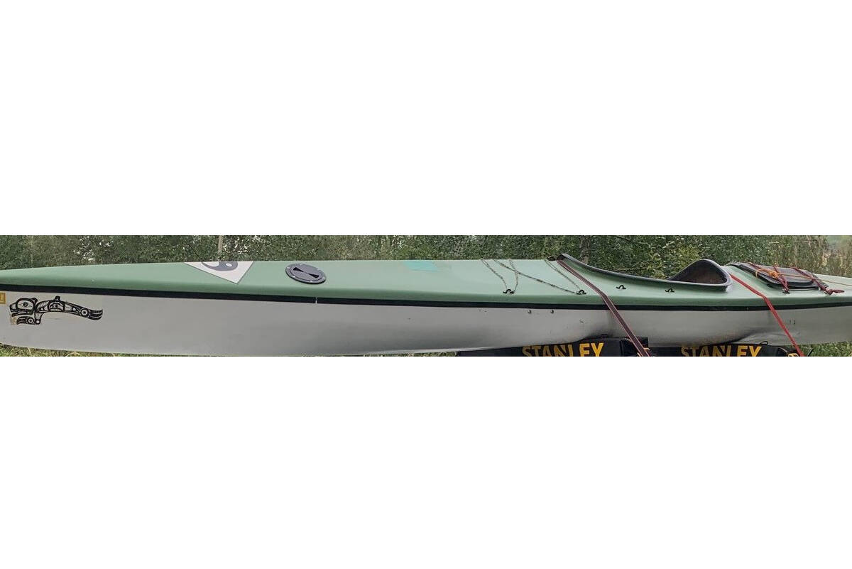 Police are looking to track down this ocean touring kayak which was stolen from the Greenbush Lake Rec Site in Monashee Provincial Park Sunday, Oct. 2, 2022. (RCMP photo)