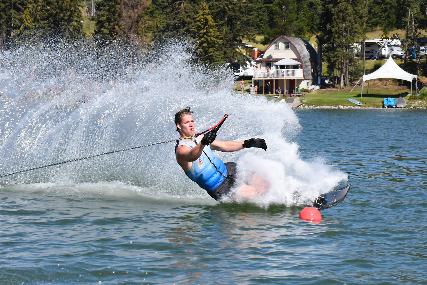 Conley Pinette competes at the 2022 B.C. Provincial Water Ski Cahampionships at Chimney Lake in August, 2022. (Angie Mindus photo - Williams Lake Tribune)