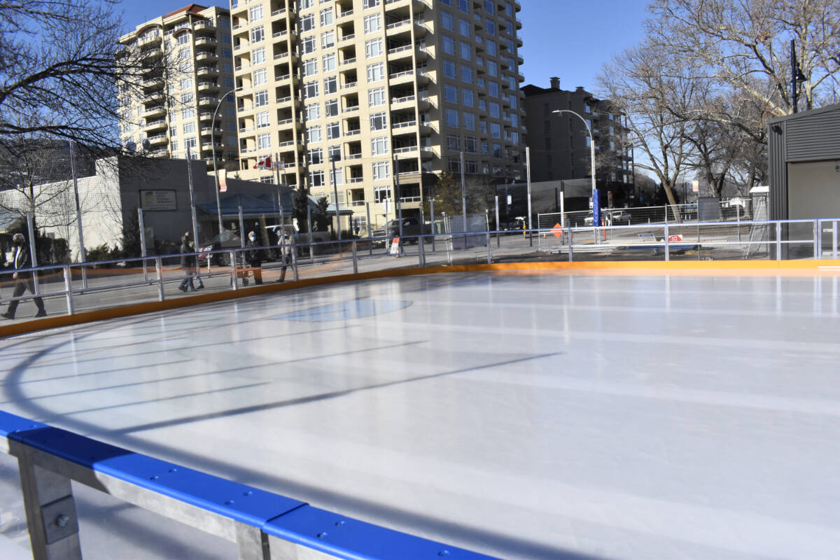 At 12:30 p.m. on Friday, Feb. 11, 2022, members from Activate Penticton were putting the finishing touches on the citys much-anticipated outdoor rink. (Logan Lockhart- Western News)
