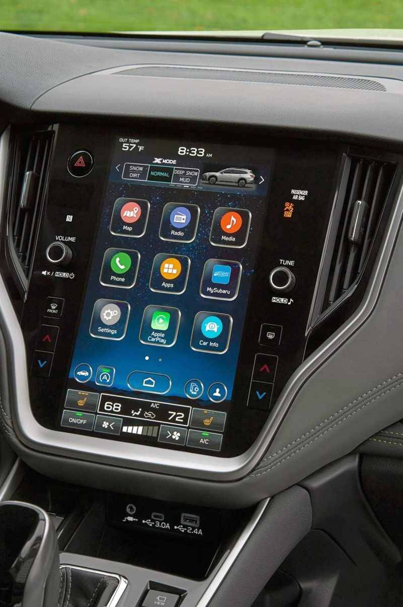The base Outback comes with a 7.0-inch screen, but all other trims get this 11.7-inch tablet-style controller. There are volume and tuning knobs and rocker switches for adjusting the cabin temperature. The system does take a split-second to respond to inputs, however. PHOTO: SUBARU