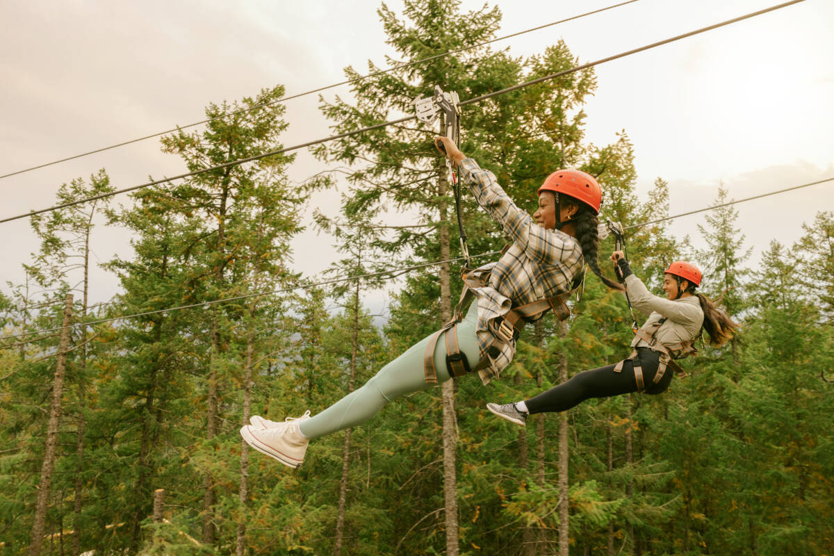 Flying high above a Columbia Valley canyon on Golden Skybridges Sky Zipline is an unforgettable experience. Photo courtesy Golden Skybridge by Pursuit